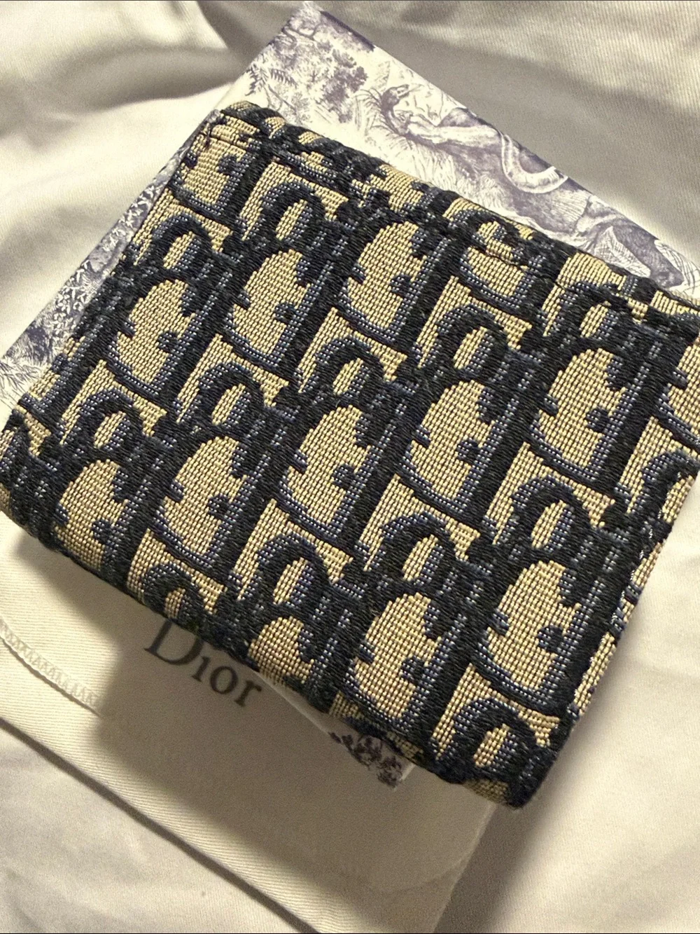 Dior canvas wallet - Navy & Beige with Gold D